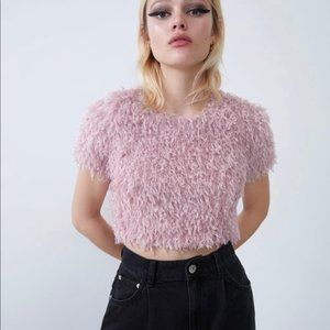 Zara Pink Faux Feather Top Size M